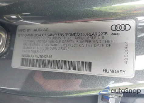 2018 Audi A3 2.0T Premium/2.0T Tech Premium z USA, uszkodzony, nr VIN WAUAUGFF5J1042315